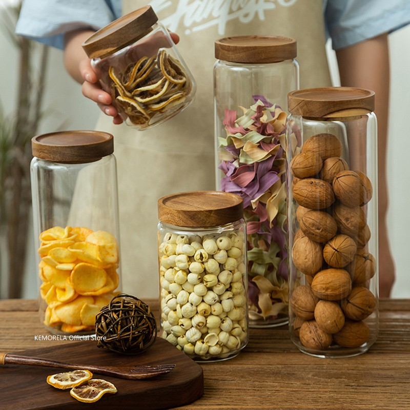 Food Storage Jars With Lids - Tapa de madera, recipiente hermético de