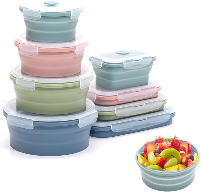 Food Storage Jar Set - Juego de contenedores de silicona plegables