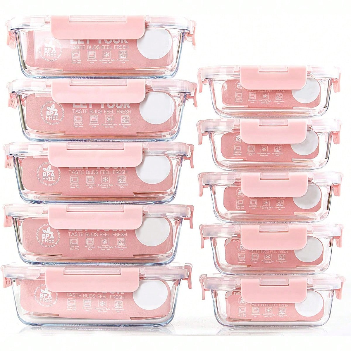 Food Storage Prep Containers - Paquete de 10 recipientes de vidrio