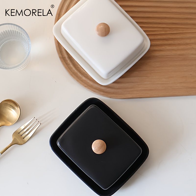 Food Storage In Restaurant - Mantequillera de Cerámica con Tapa, Rectangular,