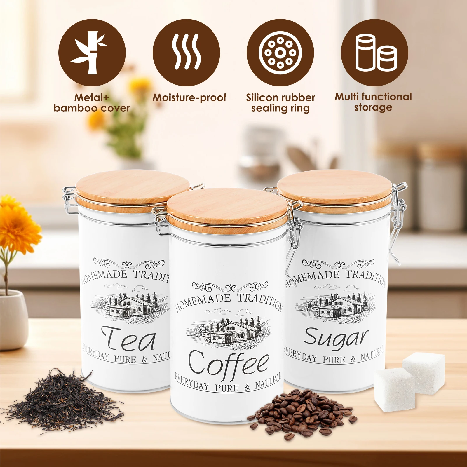 3 unids/set de botes de azúcar - Food Storage Jar Set reseña y precio