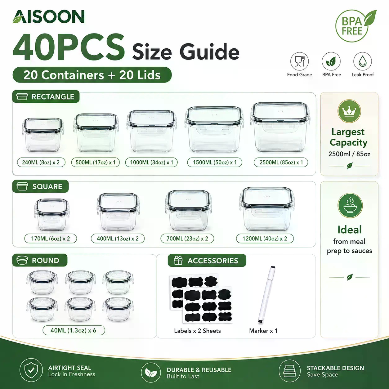 Juego de 40 Recipientes de Alm - Food Storage Jar Set reseña y precio